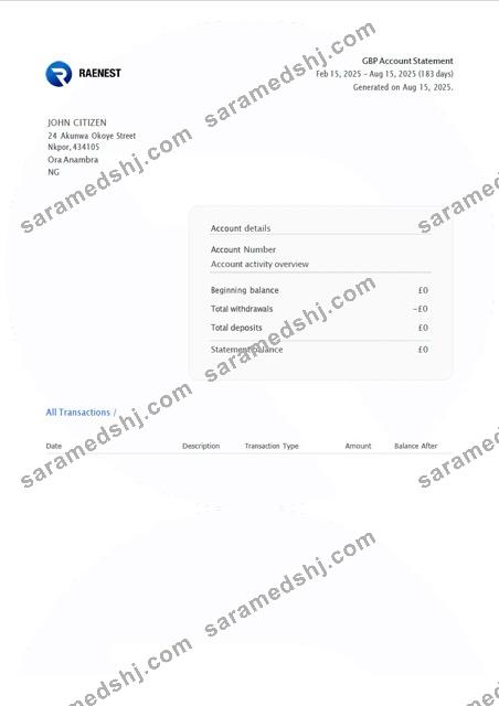 Nigeria Raenest account statement Word and PDF template
